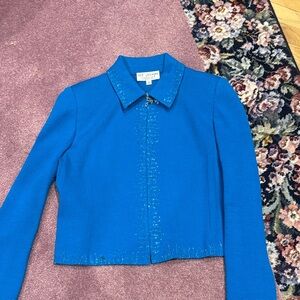 St. John Evening by Marie Gray Blue Knit Blazer with Sparkle Detail Size 12